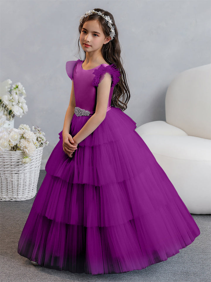 Tulle Ball Gown/Princess Flower Girl Dresses With Tiered Pleats &amp; Rhinestones