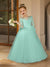 Crew Neck Tulle Flower Girl Dresses with Applique & Satin Bowknot