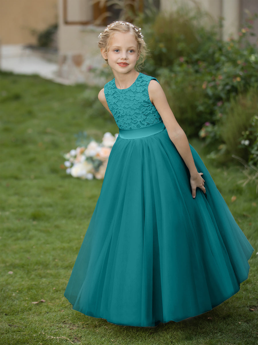 Crew Neck Tulle Flower Girl Dresses with Applique &amp; Sash