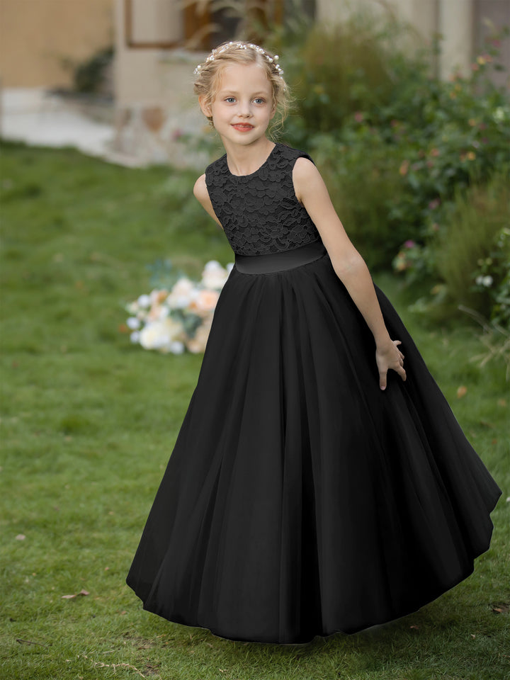 Crew Neck Tulle Flower Girl Dresses with Applique &amp; Sash