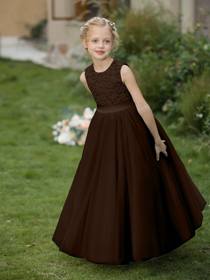 Crew Neck Tulle Flower Girl Dresses with Applique &amp; Sash
