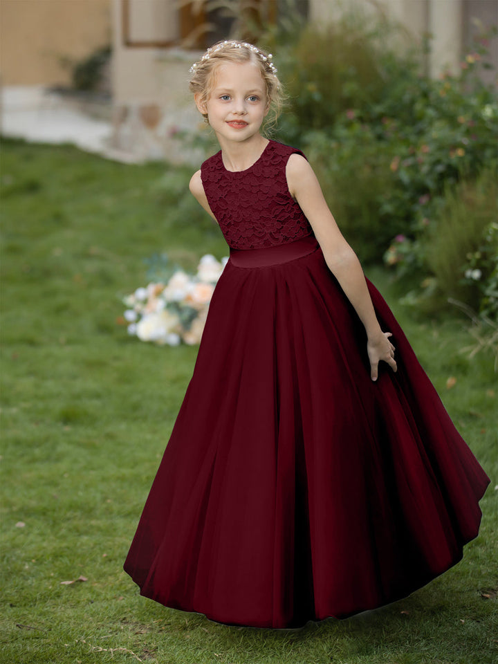 Crew Neck Tulle Flower Girl Dresses with Applique &amp; Sash