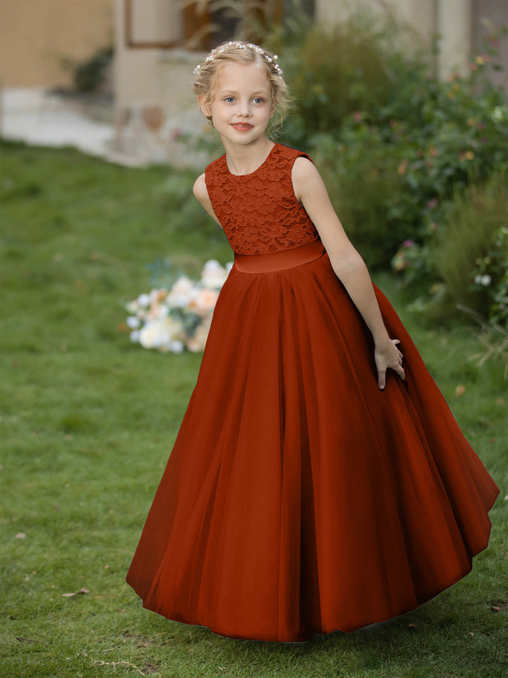 Crew Neck Tulle Flower Girl Dresses with Applique &amp; Sash