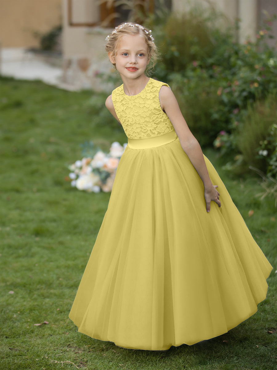 Crew Neck Tulle Flower Girl Dresses with Applique &amp; Sash