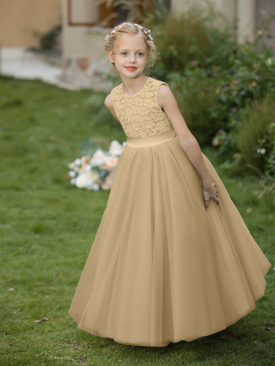 Crew Neck Tulle Flower Girl Dresses with Applique &amp; Sash