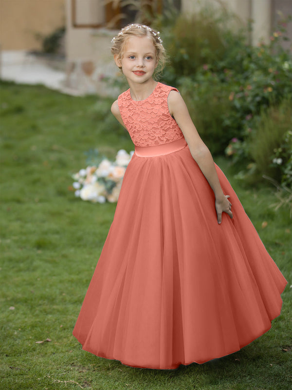 Crew Neck Tulle Flower Girl Dresses with Applique & Sash