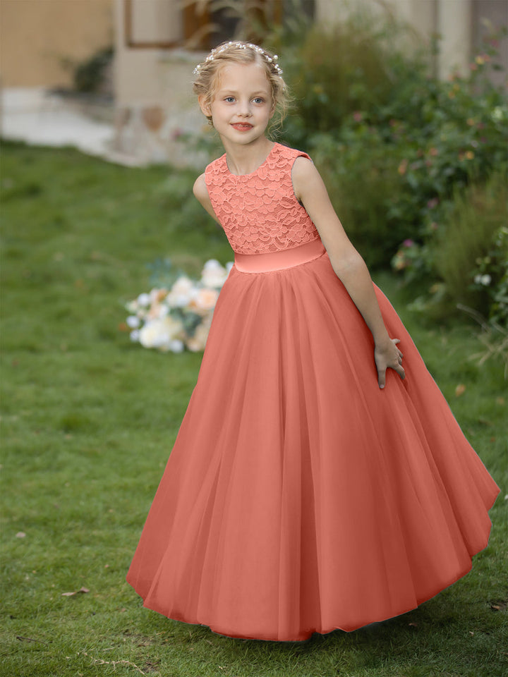 Crew Neck Tulle Flower Girl Dresses with Applique &amp; Sash