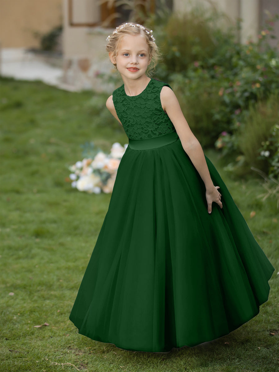 Crew Neck Tulle Flower Girl Dresses with Applique &amp; Sash