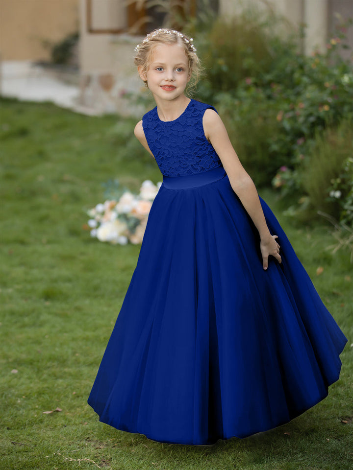 Crew Neck Tulle Flower Girl Dresses with Applique &amp; Sash