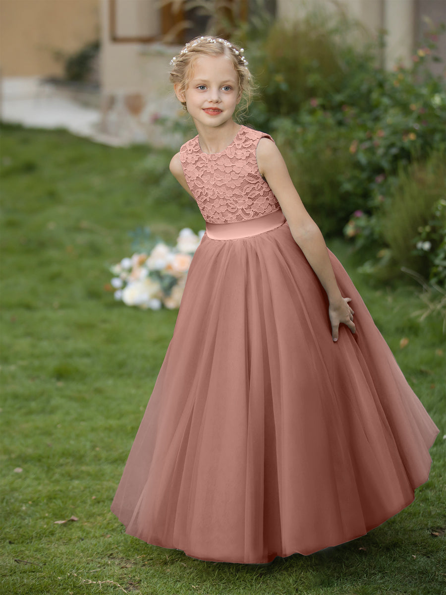 Crew Neck Tulle Flower Girl Dresses with Applique &amp; Sash