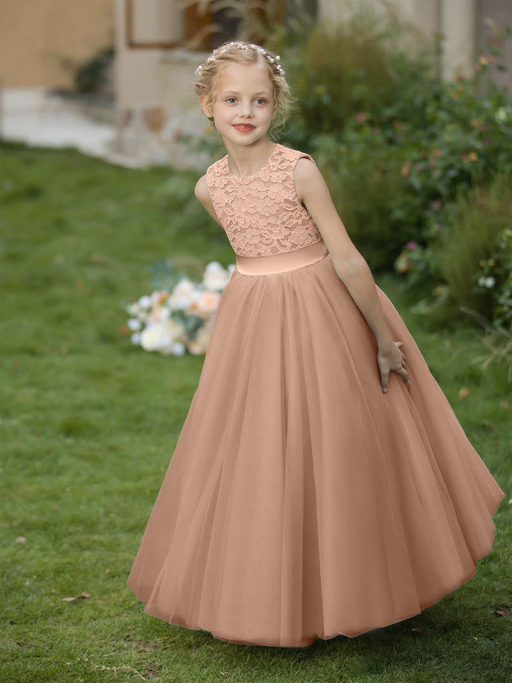Crew Neck Tulle Flower Girl Dresses with Applique &amp; Sash