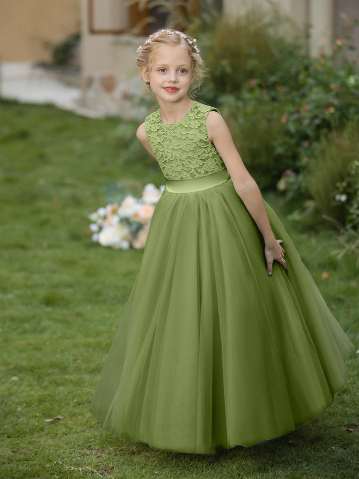Crew Neck Tulle Flower Girl Dresses with Applique &amp; Sash