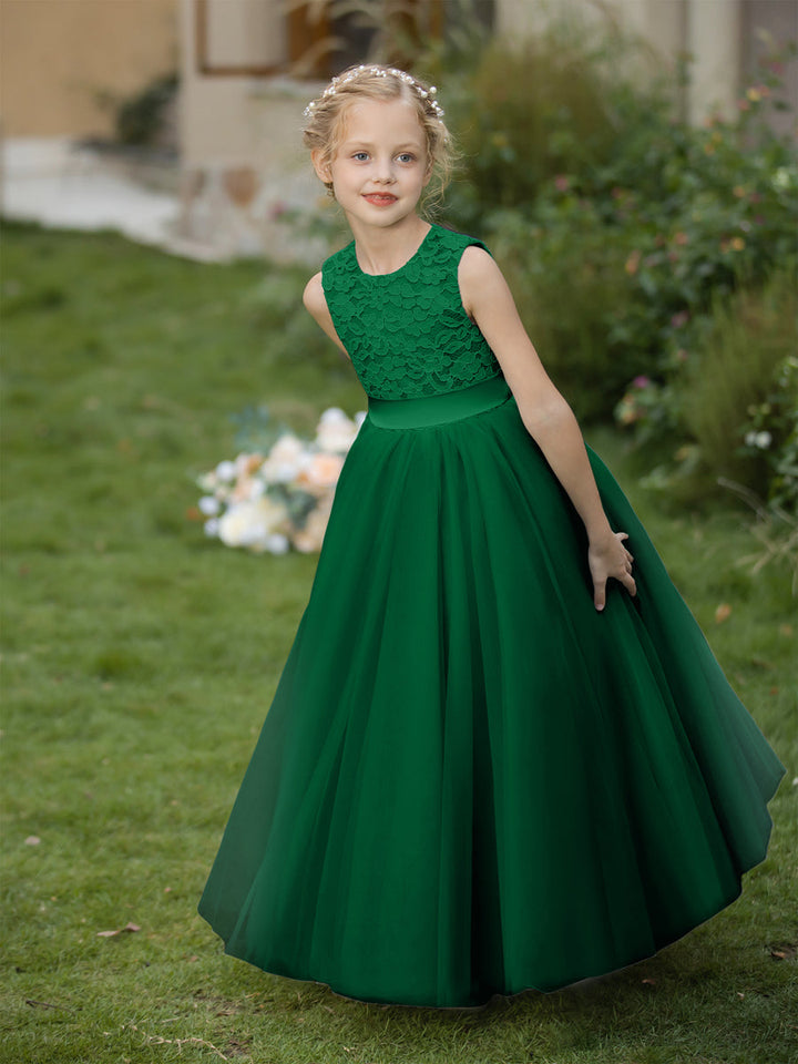 Crew Neck Tulle Flower Girl Dresses with Applique &amp; Sash
