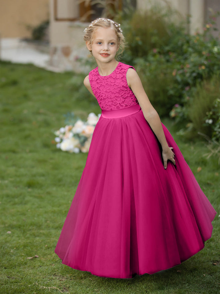 Crew Neck Tulle Flower Girl Dresses with Applique &amp; Sash