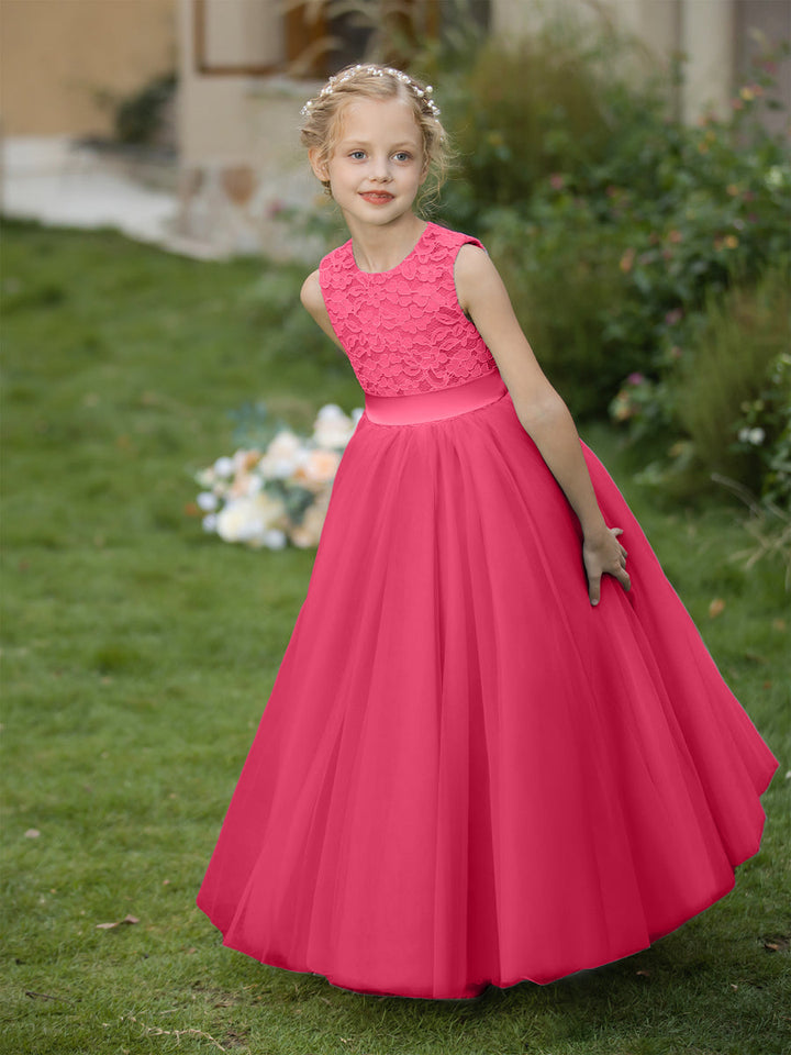 Crew Neck Tulle Flower Girl Dresses with Applique &amp; Sash