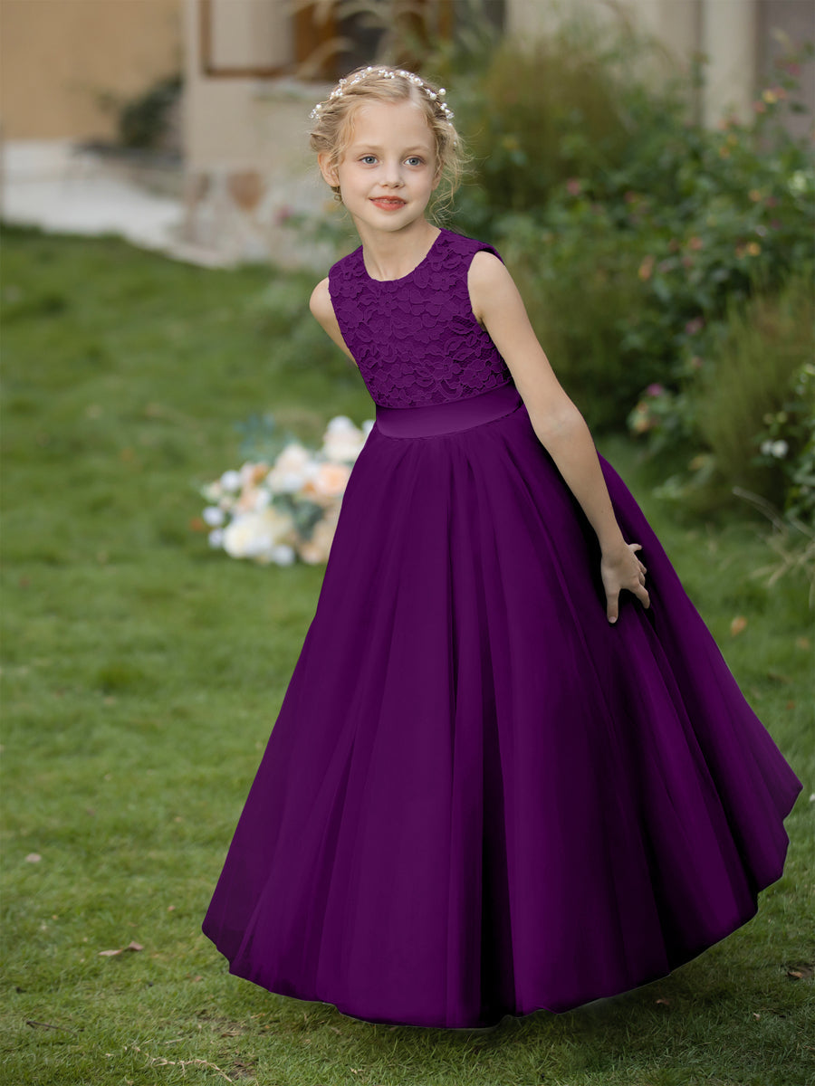 Crew Neck Tulle Flower Girl Dresses with Applique &amp; Sash