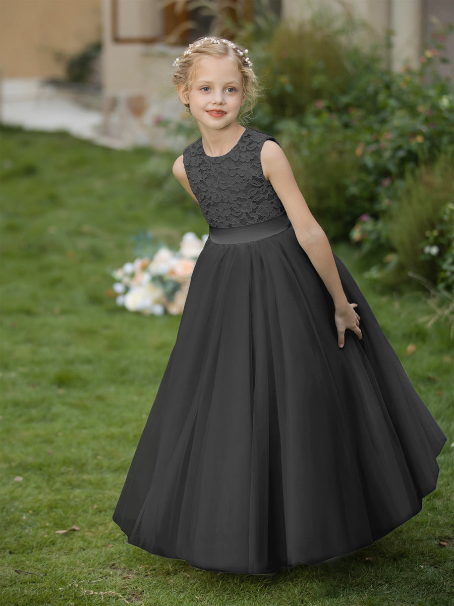 Crew Neck Tulle Flower Girl Dresses with Applique &amp; Sash