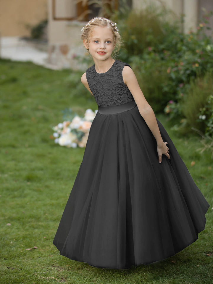 Crew Neck Tulle Flower Girl Dresses with Applique &amp; Sash