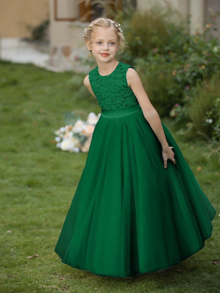 Crew Neck Tulle Flower Girl Dresses with Applique &amp; Sash