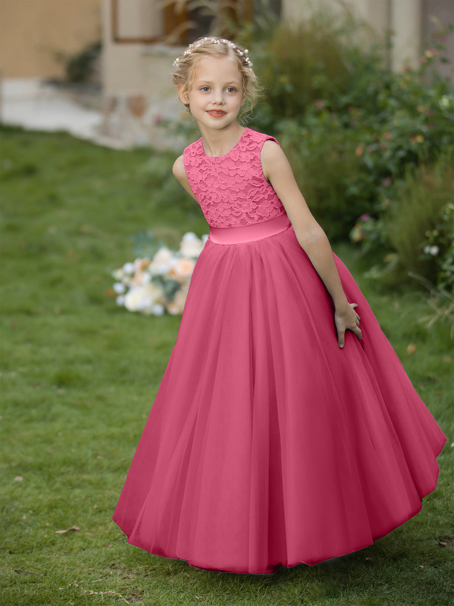 Crew Neck Tulle Flower Girl Dresses with Applique &amp; Sash