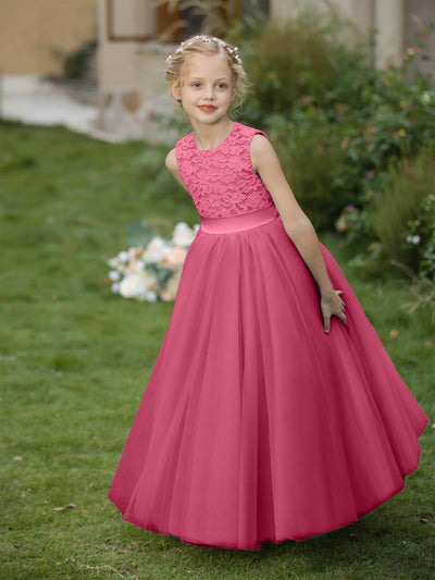 Crew Neck Tulle Flower Girl Dresses with Applique & Sash