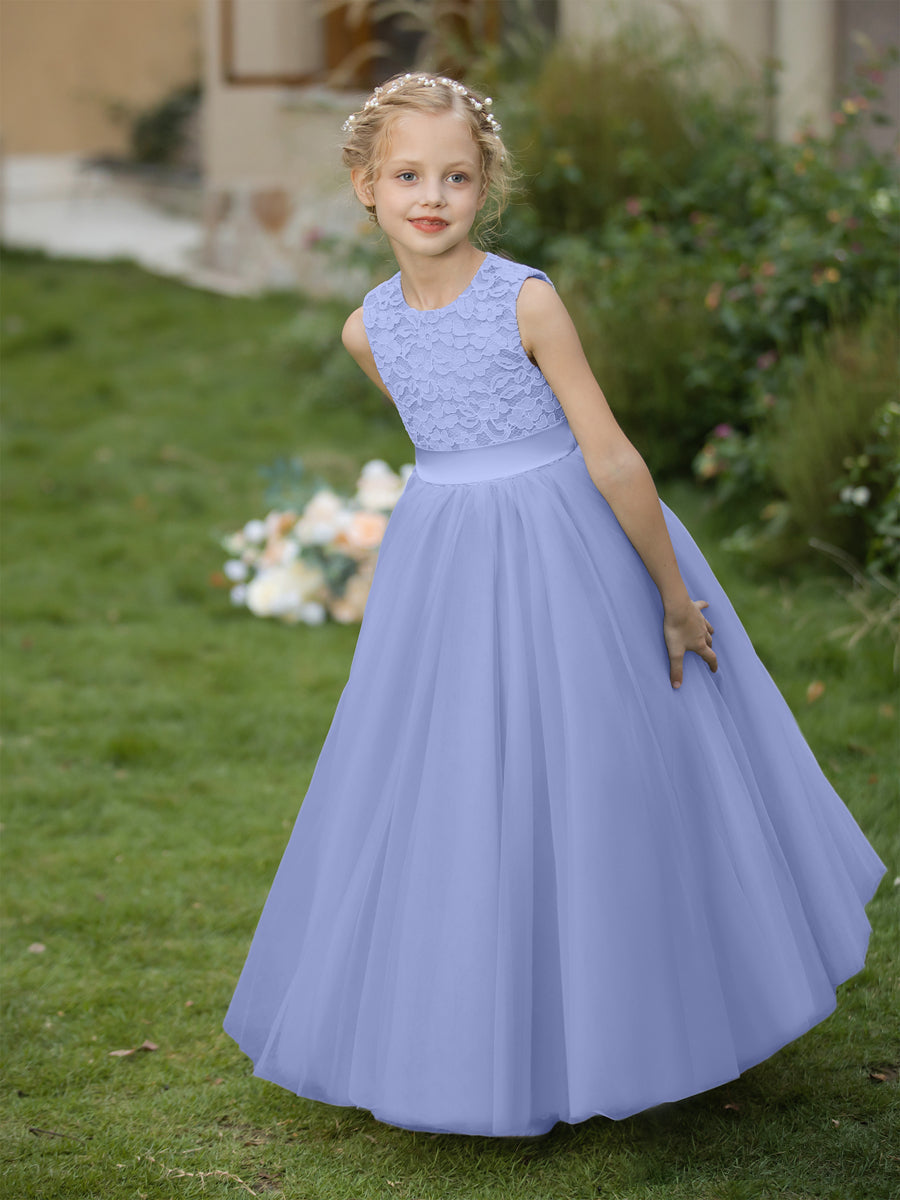Crew Neck Tulle Flower Girl Dresses with Applique &amp; Sash