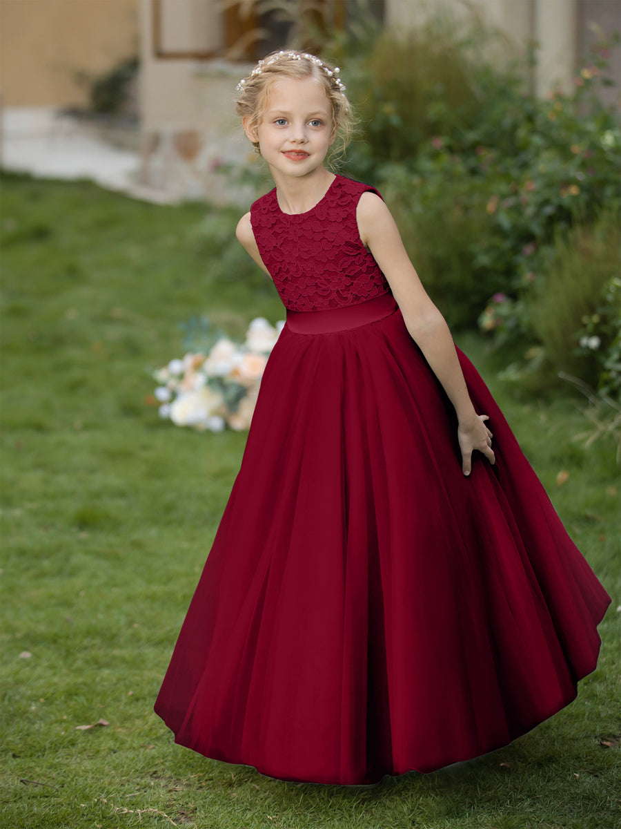 Crew Neck Tulle Flower Girl Dresses with Applique &amp; Sash