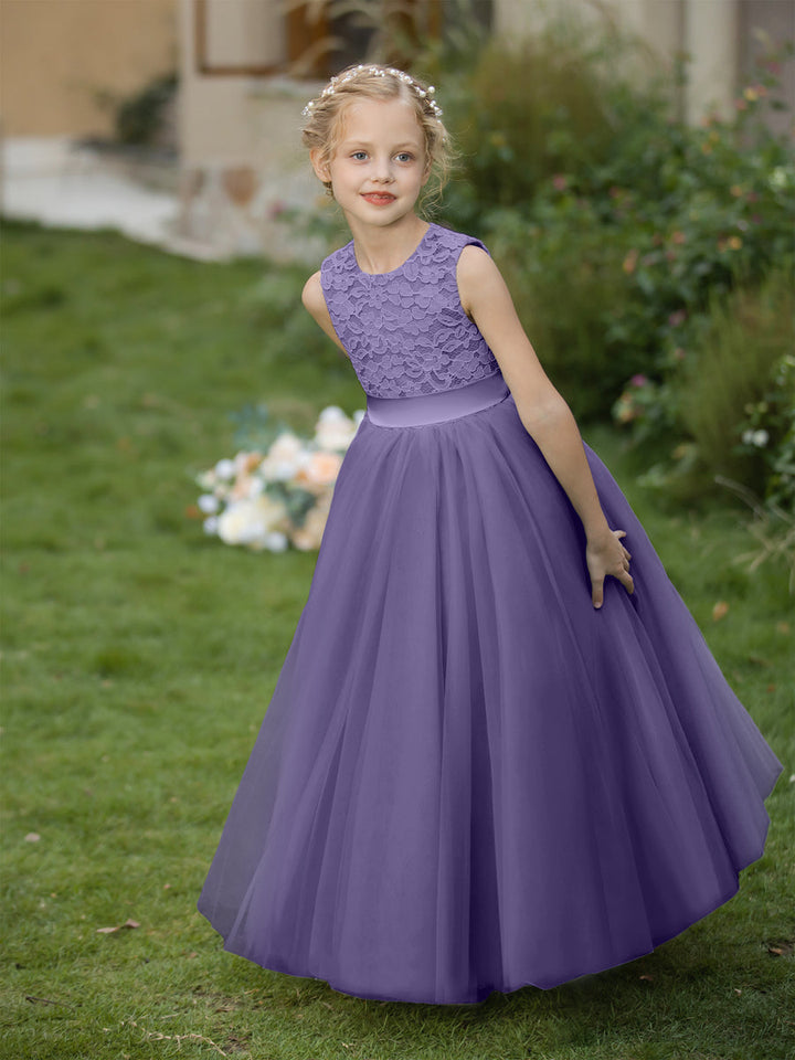 Crew Neck Tulle Flower Girl Dresses with Applique &amp; Sash