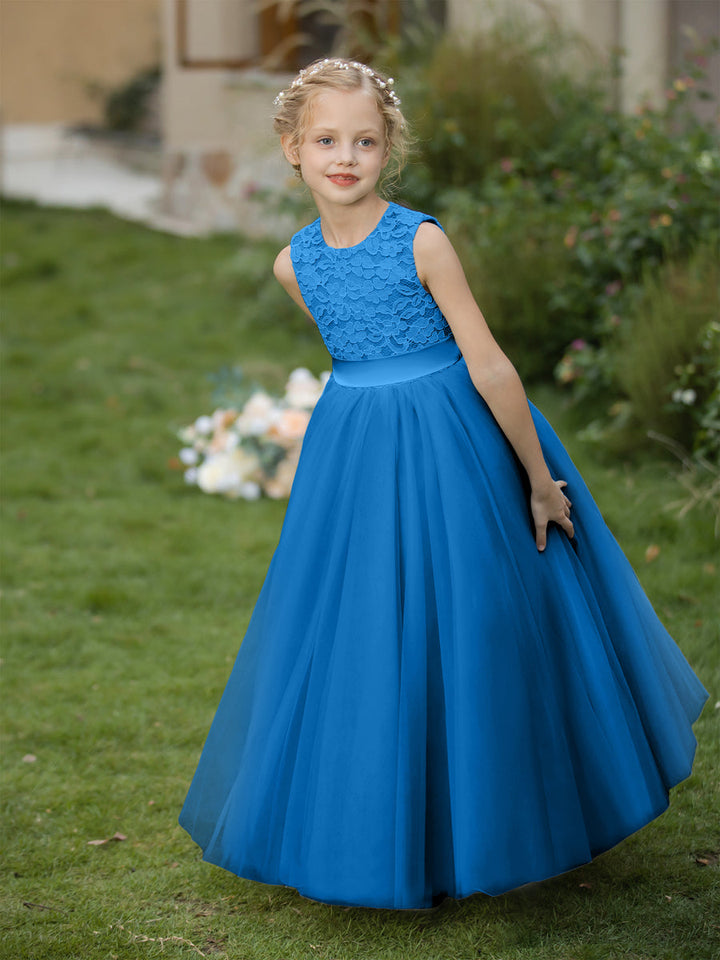 Crew Neck Tulle Flower Girl Dresses with Applique &amp; Sash
