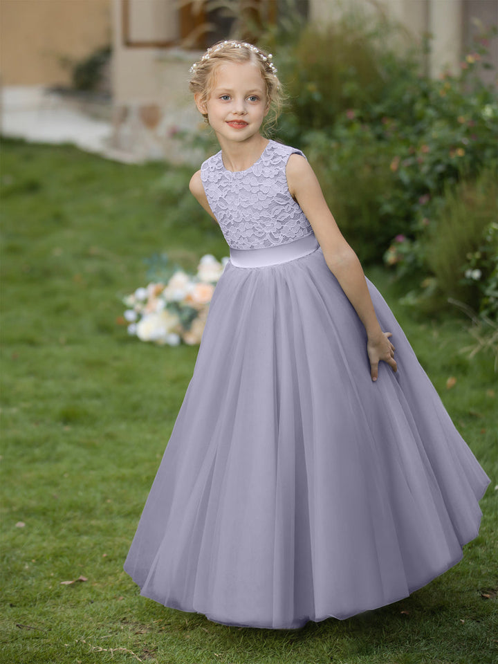 Crew Neck Tulle Flower Girl Dresses with Applique &amp; Sash