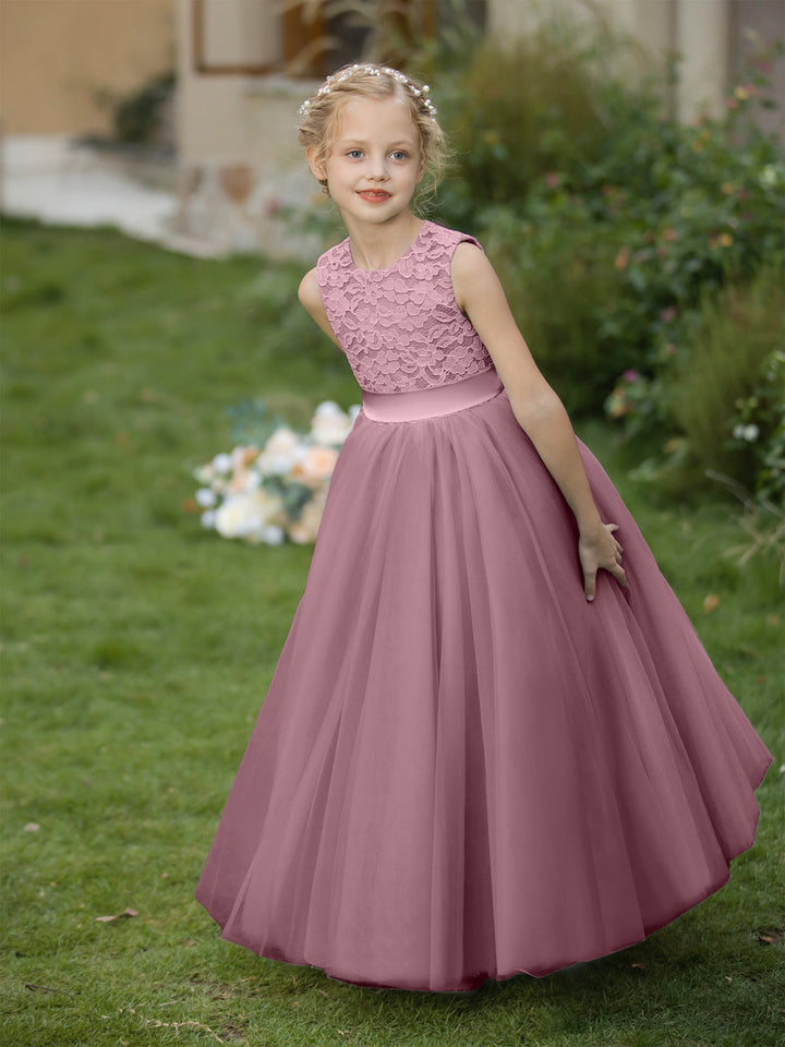 Crew Neck Tulle Flower Girl Dresses with Applique &amp; Sash