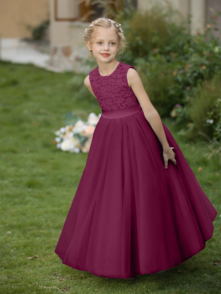 Crew Neck Tulle Flower Girl Dresses with Applique &amp; Sash