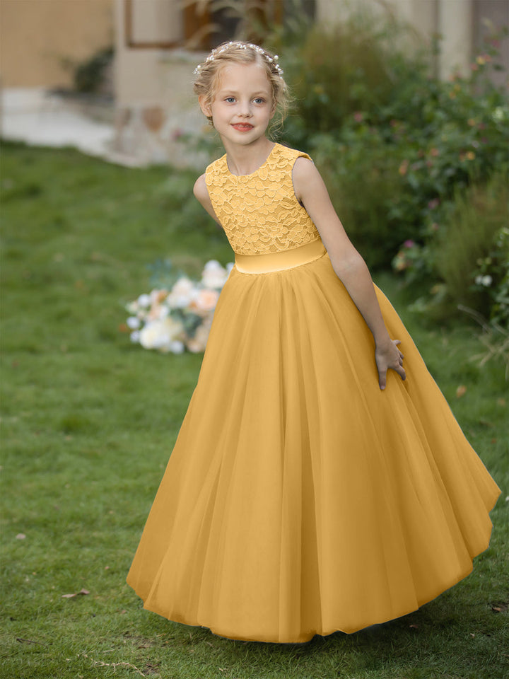 Crew Neck Tulle Flower Girl Dresses with Applique &amp; Sash