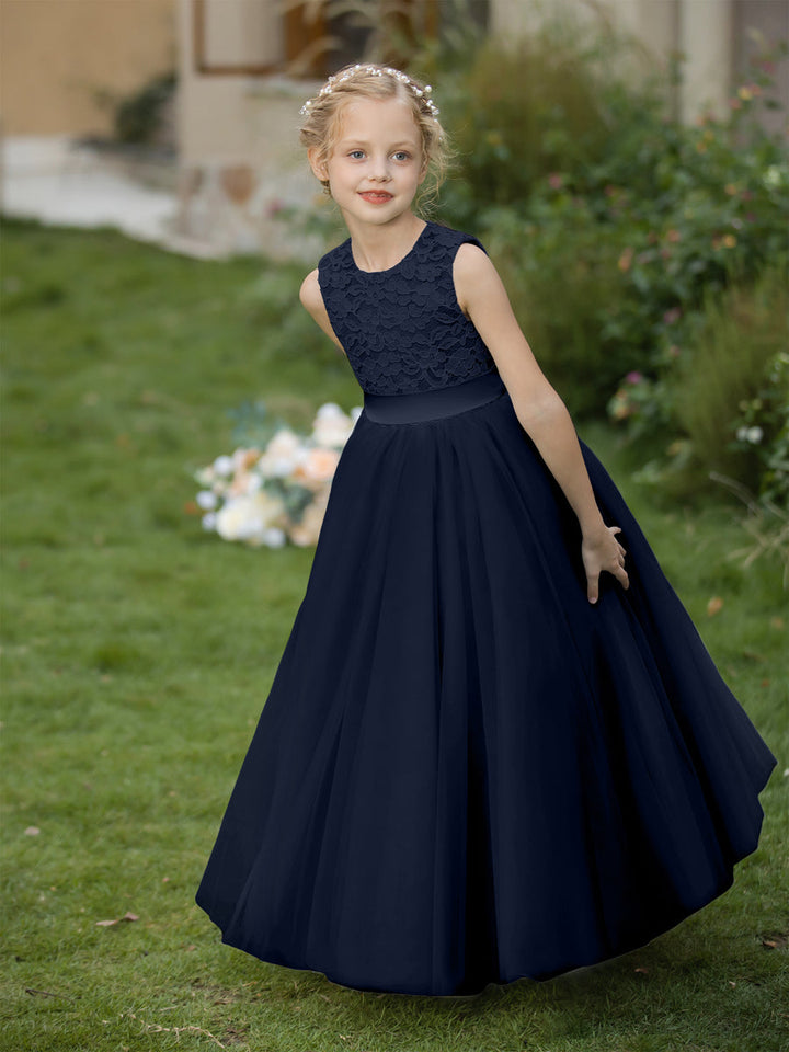 Crew Neck Tulle Flower Girl Dresses with Applique &amp; Sash