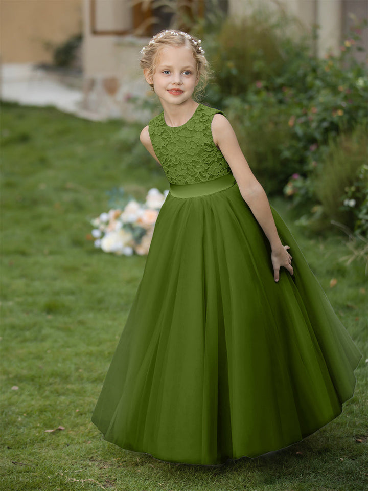 Crew Neck Tulle Flower Girl Dresses with Applique &amp; Sash