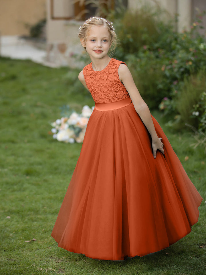 Crew Neck Tulle Flower Girl Dresses with Applique &amp; Sash