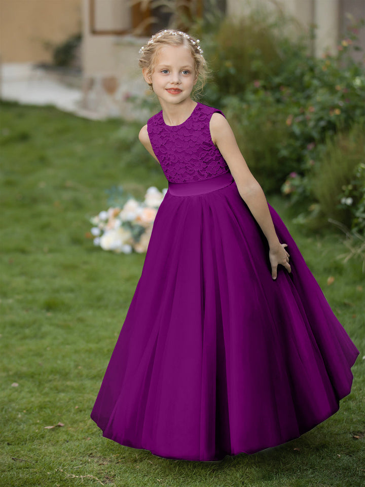 Crew Neck Tulle Flower Girl Dresses with Applique &amp; Sash