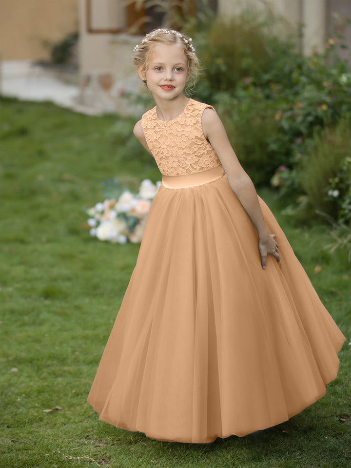 Crew Neck Tulle Flower Girl Dresses with Applique &amp; Sash