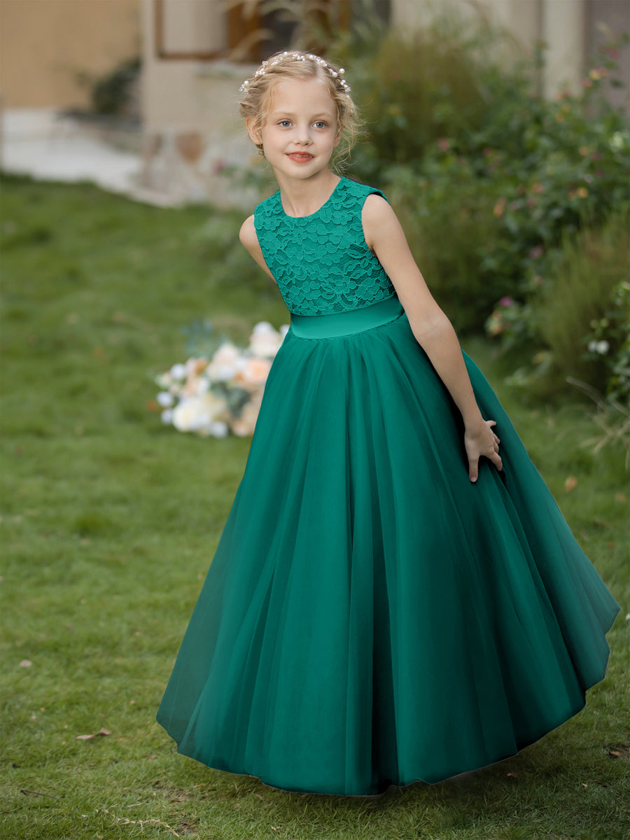 Crew Neck Tulle Flower Girl Dresses with Applique &amp; Sash