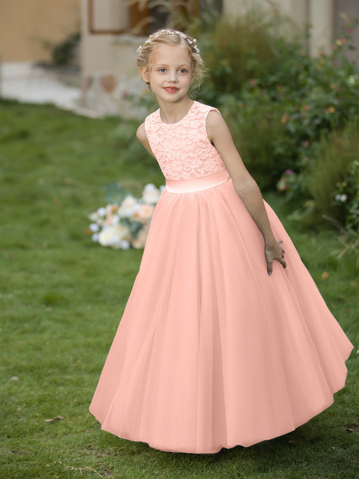 Crew Neck Tulle Flower Girl Dresses with Applique &amp; Sash
