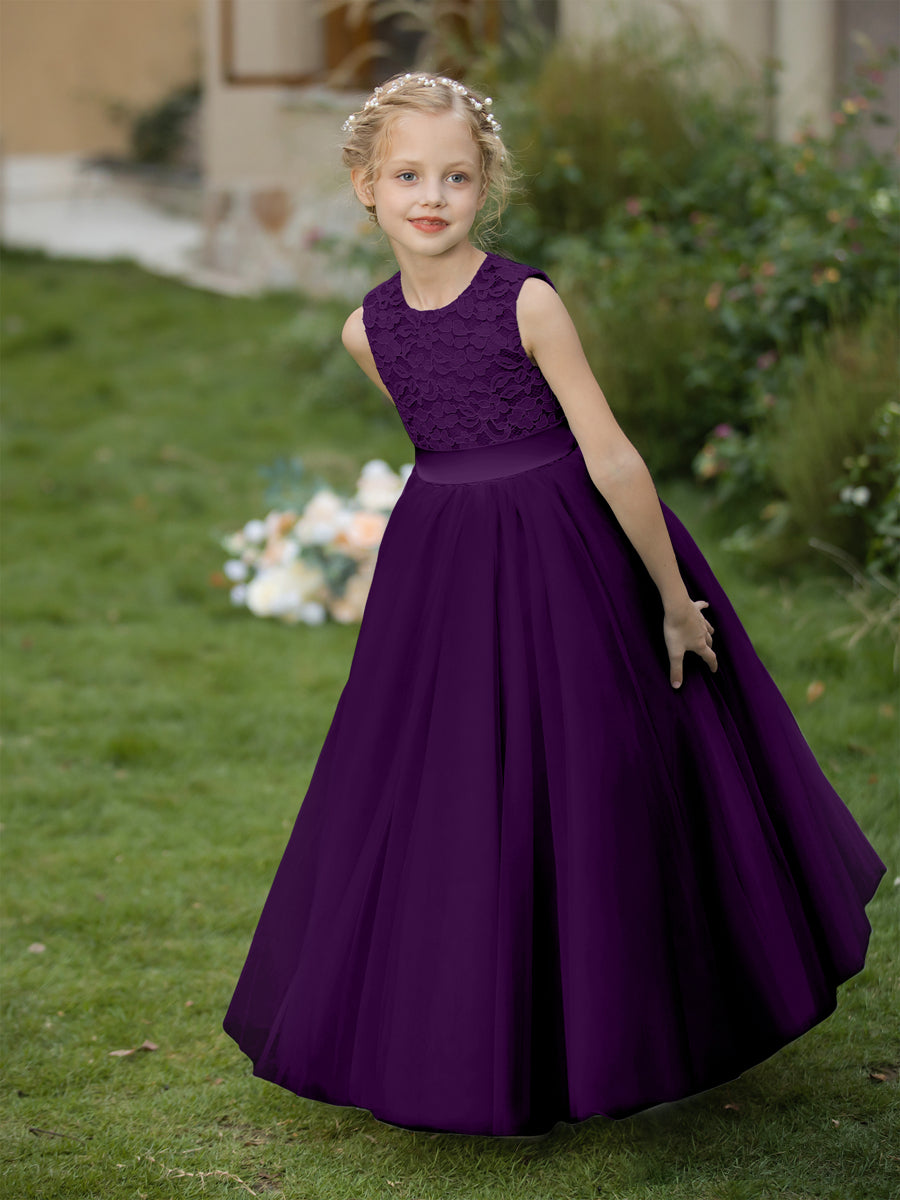 Crew Neck Tulle Flower Girl Dresses with Applique &amp; Sash