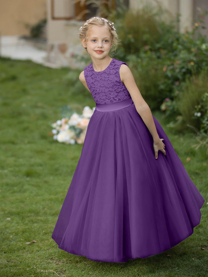 Crew Neck Tulle Flower Girl Dresses with Applique &amp; Sash