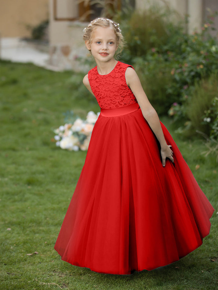 Crew Neck Tulle Flower Girl Dresses with Applique &amp; Sash