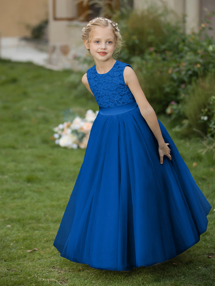 Crew Neck Tulle Flower Girl Dresses with Applique &amp; Sash