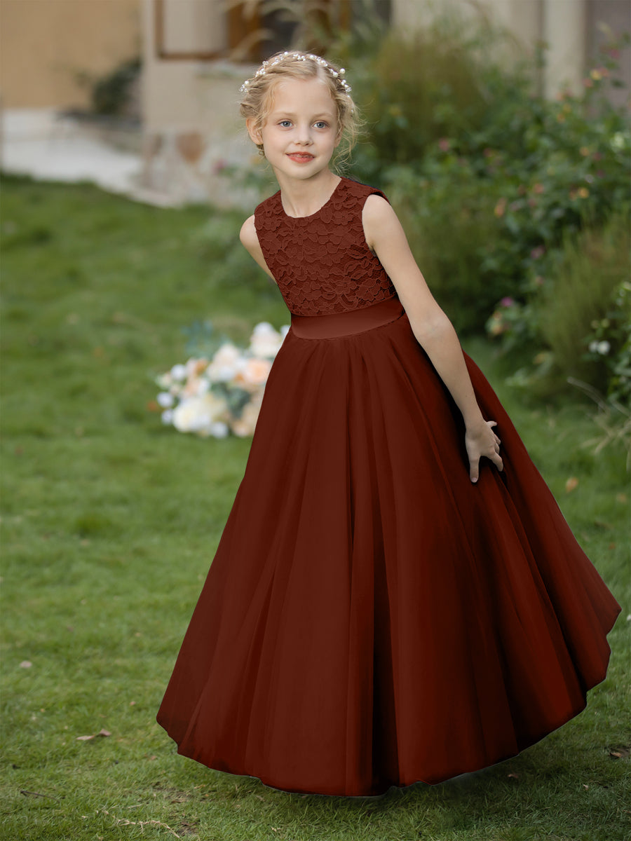 Crew Neck Tulle Flower Girl Dresses with Applique &amp; Sash