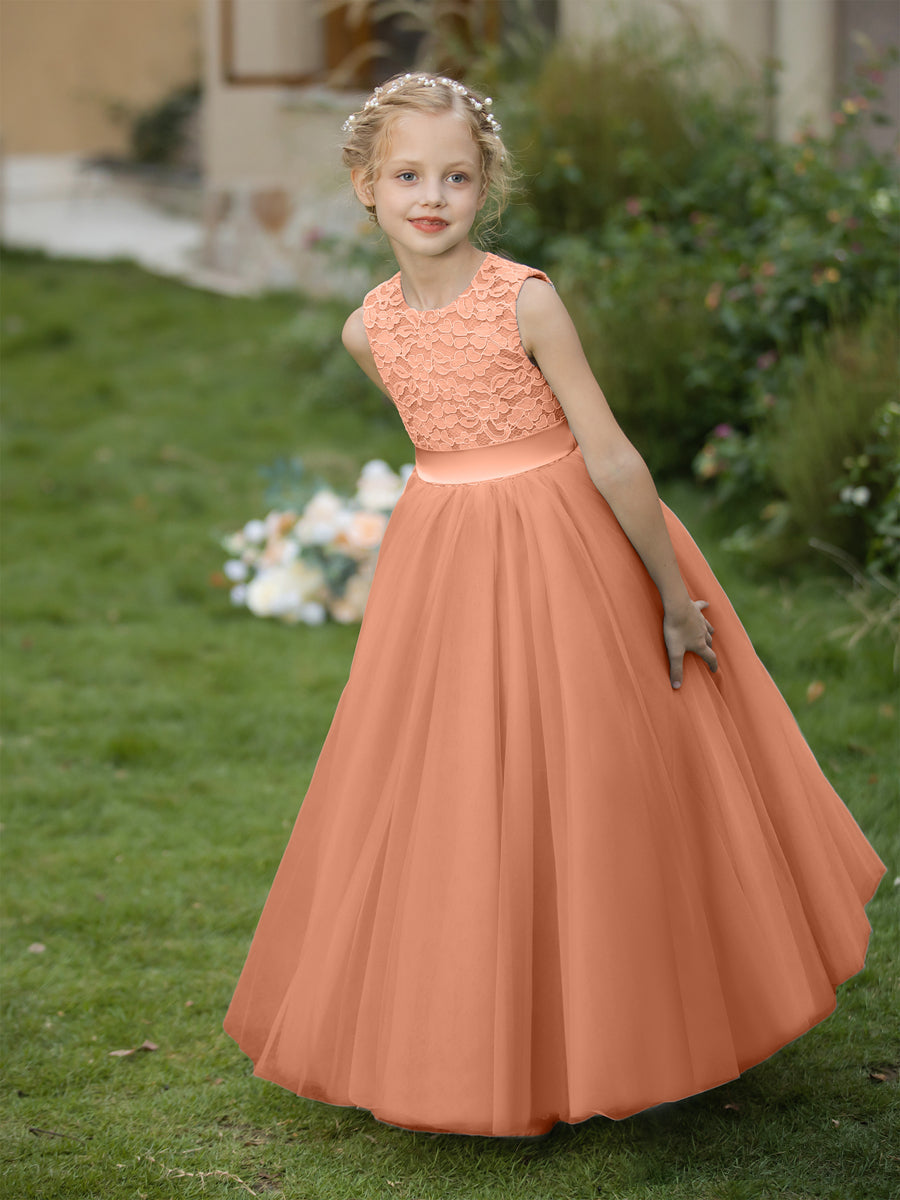Crew Neck Tulle Flower Girl Dresses with Applique &amp; Sash