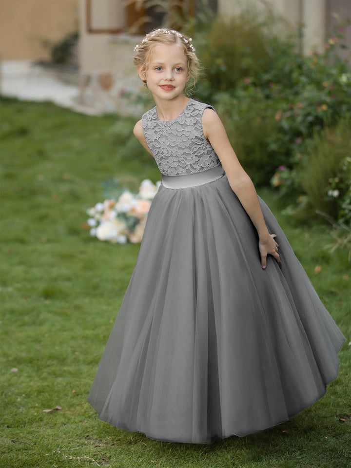 Crew Neck Tulle Flower Girl Dresses with Applique &amp; Sash
