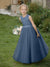 Crew Neck Tulle Flower Girl Dresses with Applique & Sash