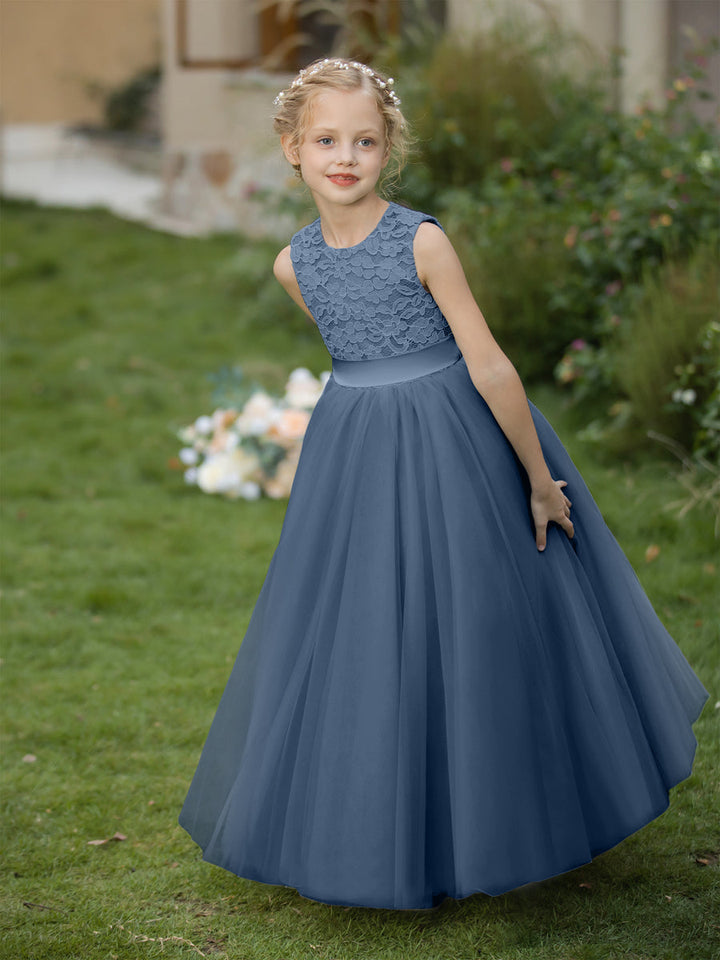 Crew Neck Tulle Flower Girl Dresses with Applique &amp; Sash