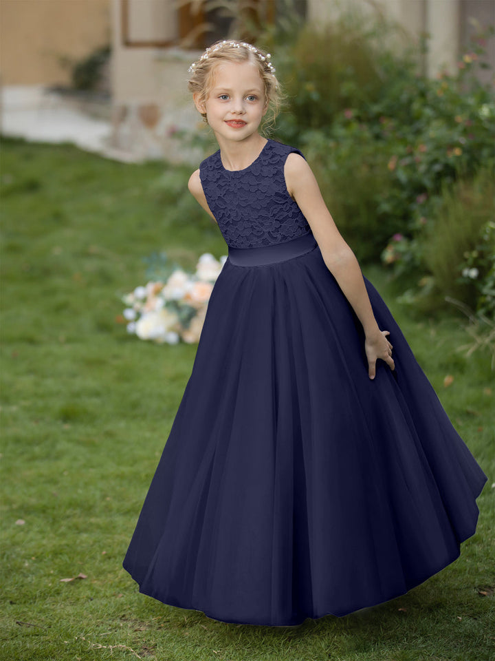 Crew Neck Tulle Flower Girl Dresses with Applique &amp; Sash